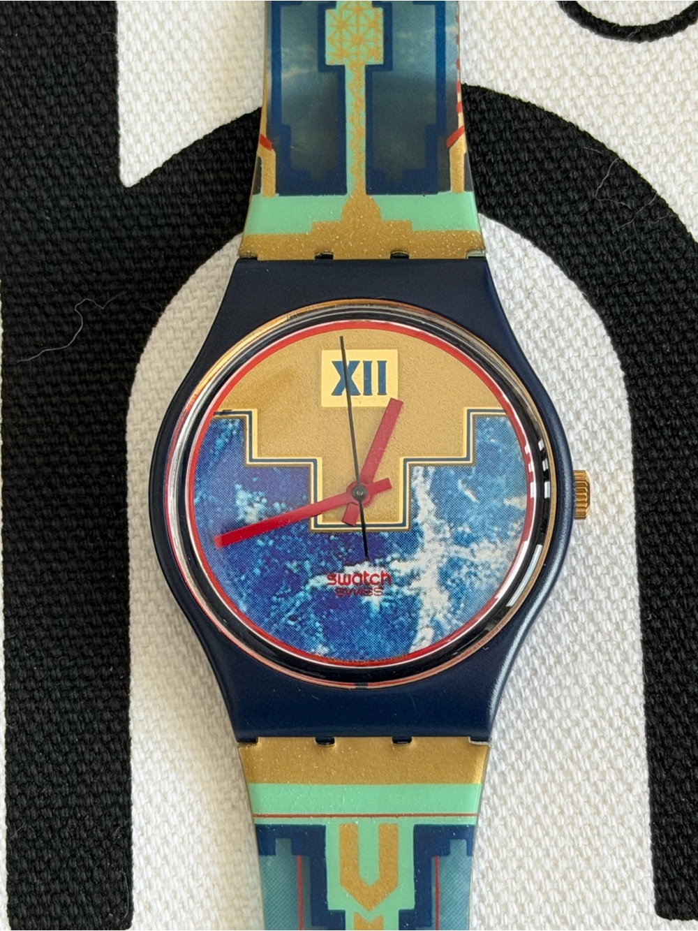 vintage 1991 Swatch Gent "Blue Flamingo" New old stock